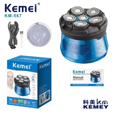 ماكينة تنعيم الرأس واللحيه (رأس سداسي 6D) المقاومه للماء Kemei KM‑567