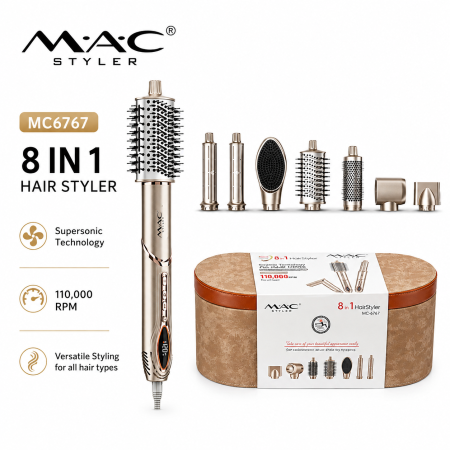 مصفف شعر ماك (8 في 1) مع مجفف وفرش متعددة MAC 8 in 1 Hair Styler Blow Dryer Brush Set MC6767