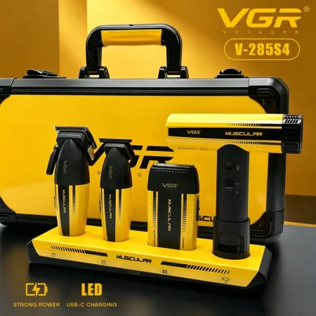 مجموعة حلاقة شعر احترافية معدنية – محرك عالي السرعة حتى 9000 دورة/دقيقة VGR V-285 S4