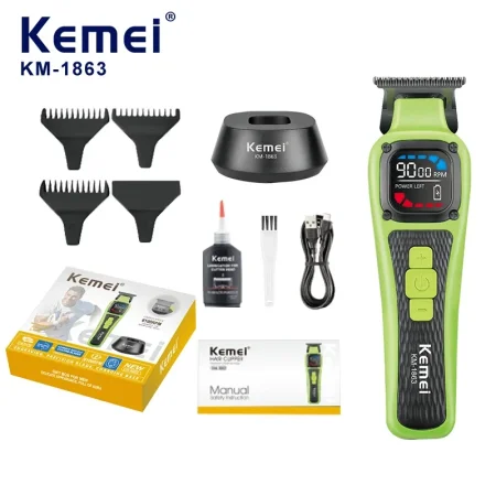 حلاقة دقيقة (تصفير وتحديد) بأمشاط متعددة وقاعدة شحن ذكية  سرعة عالية ومتغيرة Kemei KM‑1863
